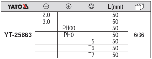 Bộ tua vít tổng hợp đầu có nam châm 7 chi tiết Yato YT-25863