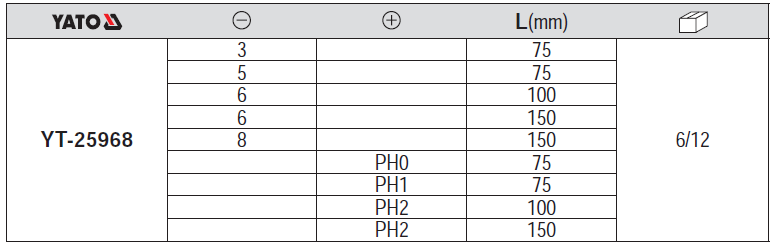 Bộ tua vít 4 canh, 2 cạnh đầu nam châm 9 chi tiết Yato YT-25968