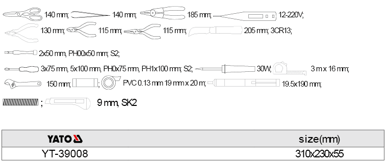 Bộ dụng cụ sửa chữa tổng hợp 22 chi tiết Yato YT-39008