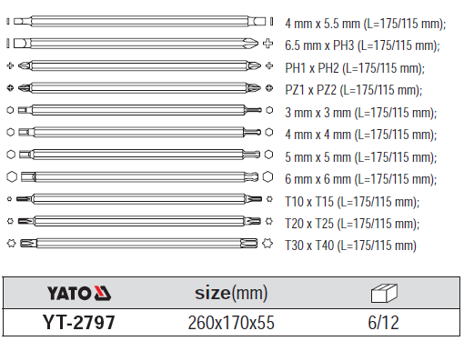 Bộ tua vít tổng hợp đầu có nam châm 12 chi tiết Yato YT-2797