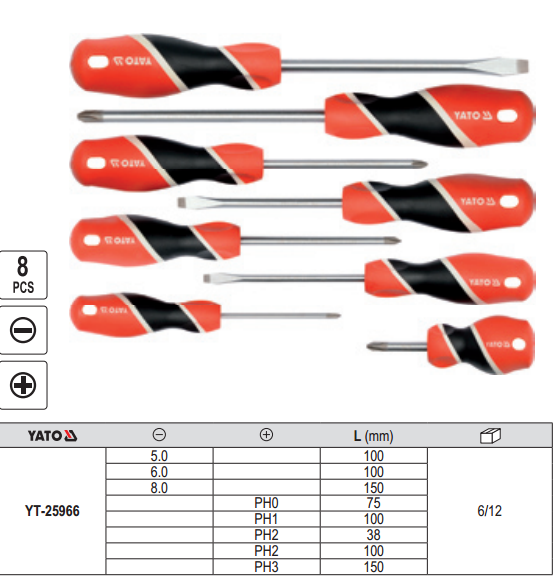 Bộ tua vít 4 cạnh, 2 cạnh 8 chi tiết đầu có nam châm Yato YT-25966