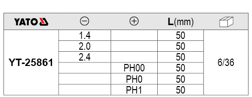 Bộ tua vít 4 cạnh, 2 cạnh đầu có nam châm 6 chi tiết Yato YT-25861