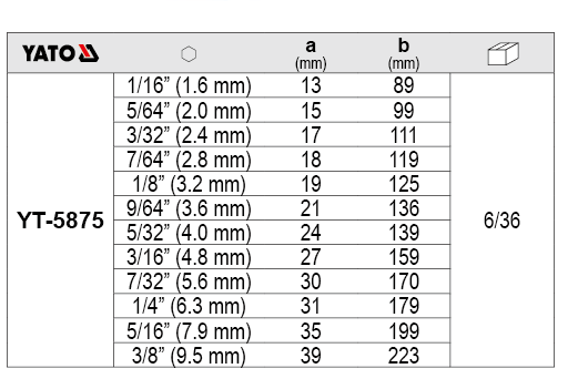 Bộ lục giác hệ inch 9 chi tiết Yato YT-5875