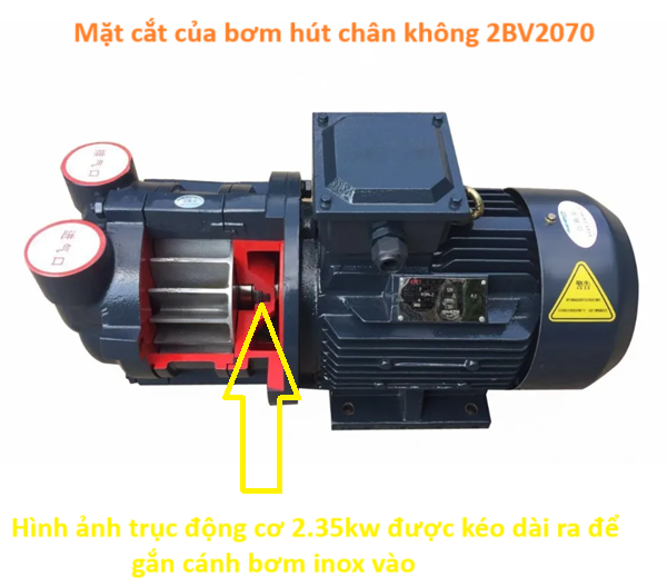 ảnh roto trục bơm được kéo dài để gắn vào cánh bơm 2bv2070