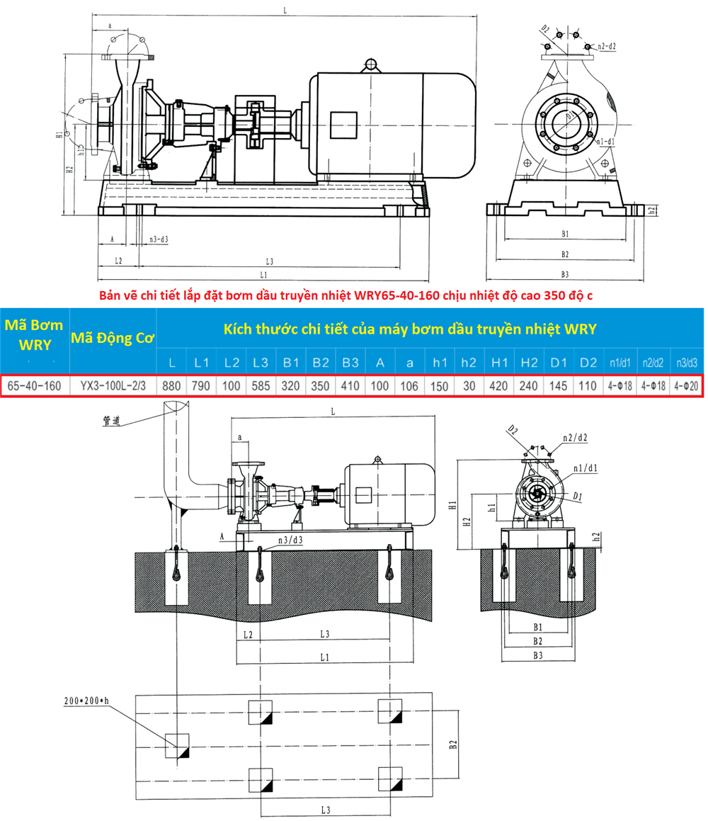 bản vẽ lắp đặt bơm dầu wry65-40-160