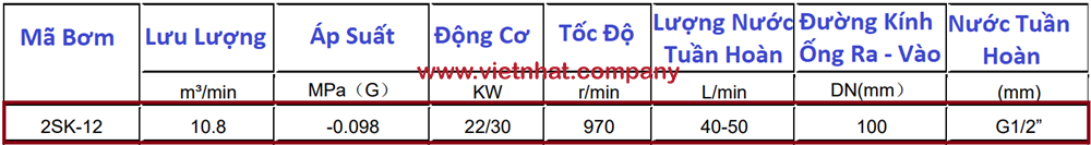 bảng lưu lượng bơm hút chân không 2sk-12