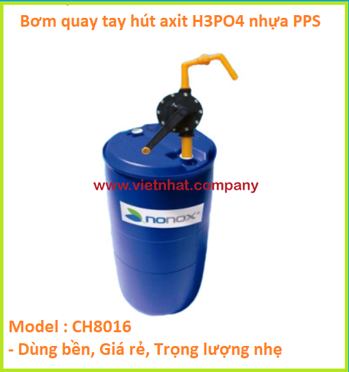 bơm quay tay nhựa pps dùng để hút axit h3p04