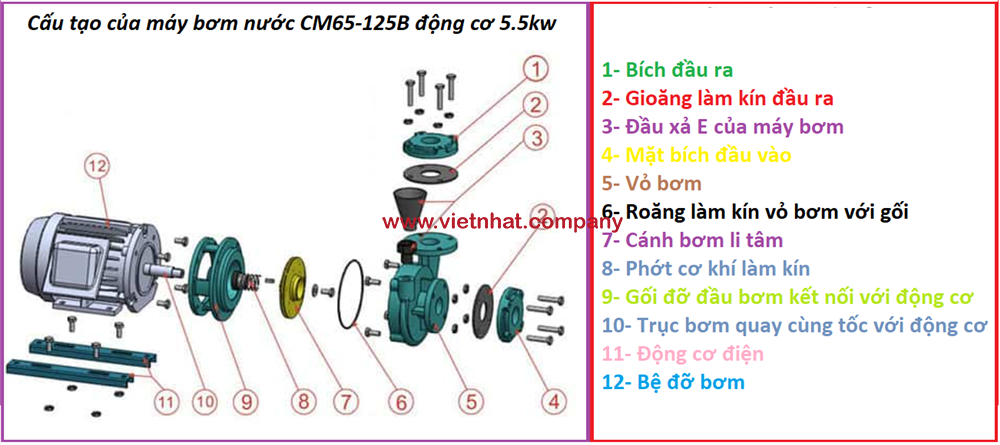 cấu tạo của máy bơm nước cm65-125b