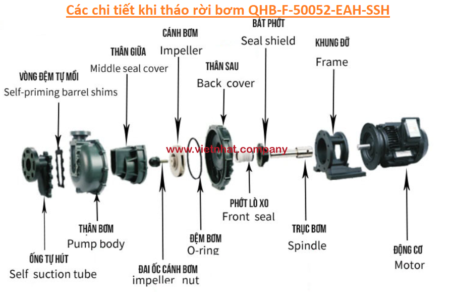 Chi tiết bơm QHB-F-50052-EAH-SSH khi tháo rời ra