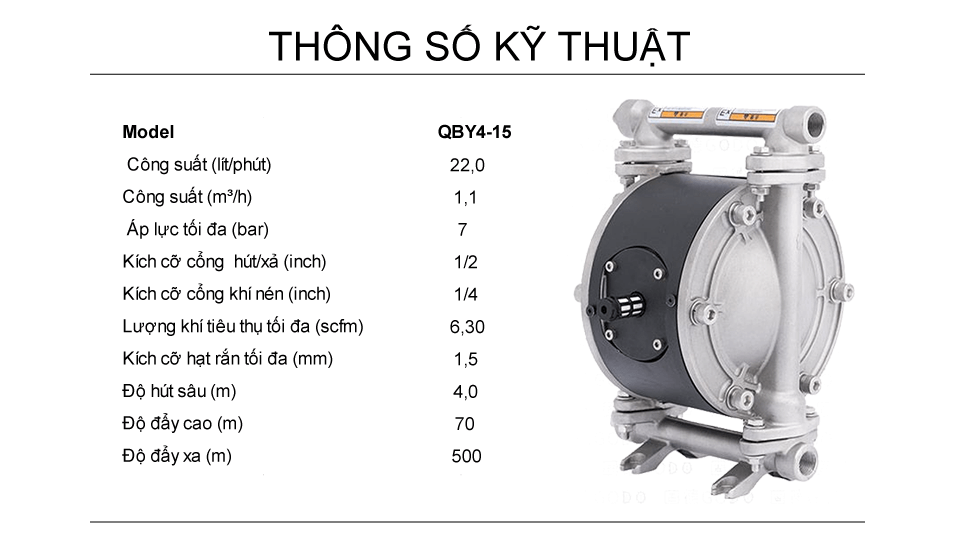 Bơm Màng Khí Nén GODO QBY4-15 inox