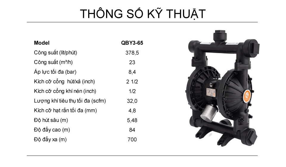 Bơm Màng Khí Nén GODO QBY3-65 NHôm