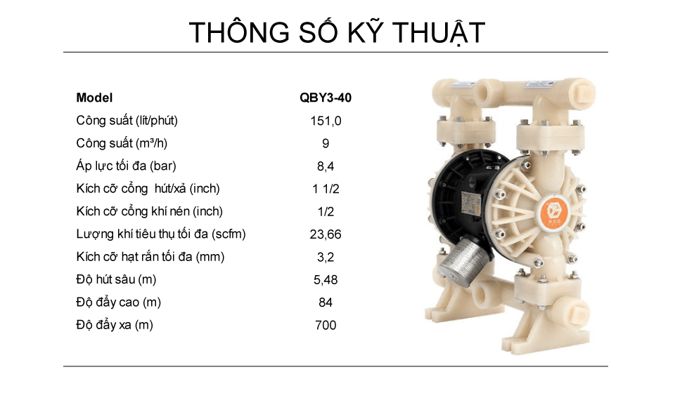 Bơm Màng Khí Nén GODO QBY3-40 teflon