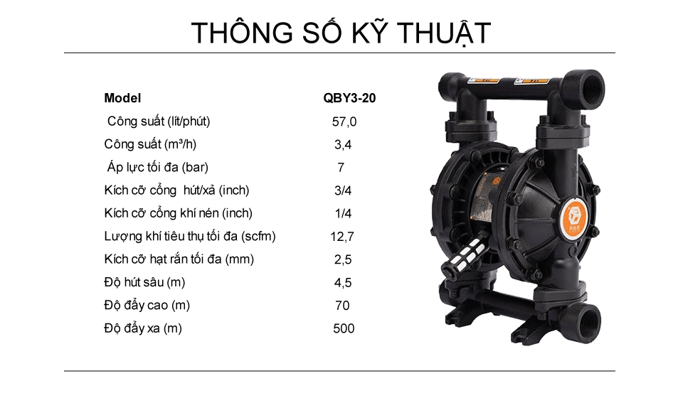 Bơm Màng Khí Nén GODO QBY3-20 GANG