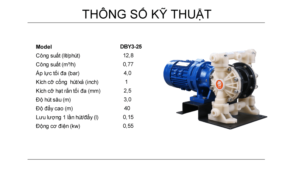 Bơm màng điện GODO DBY3-25 Teflon