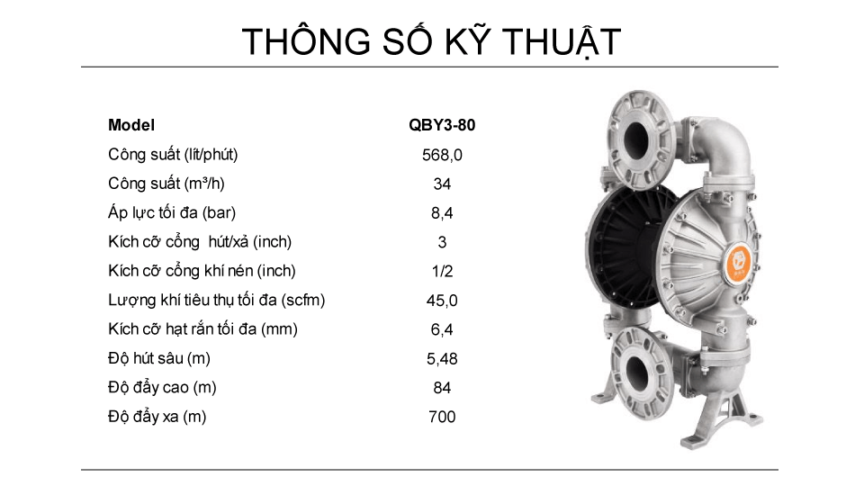 Bơm Màng Khí Nén GODO QBY3-80 inox