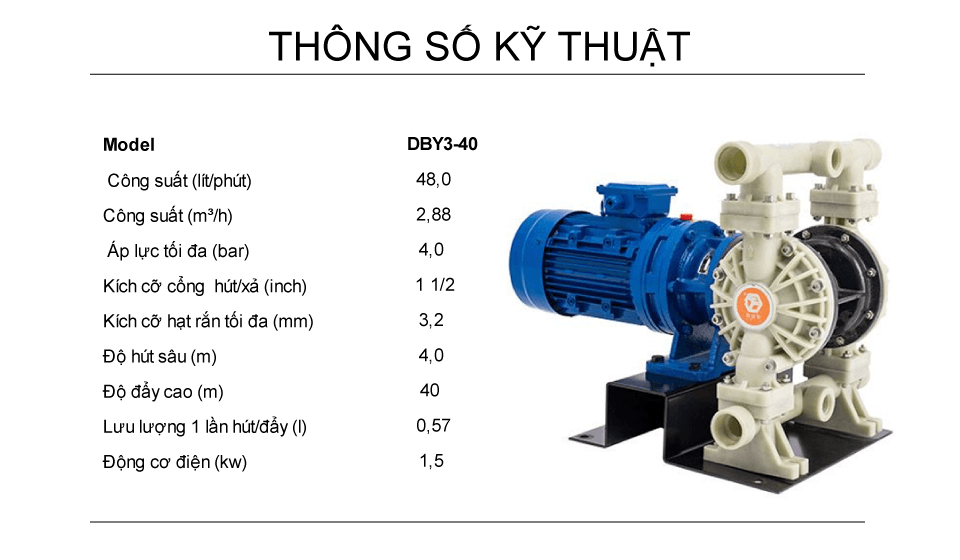 Bơm Màng Điện GODO DBY3-40 Nhựa PP