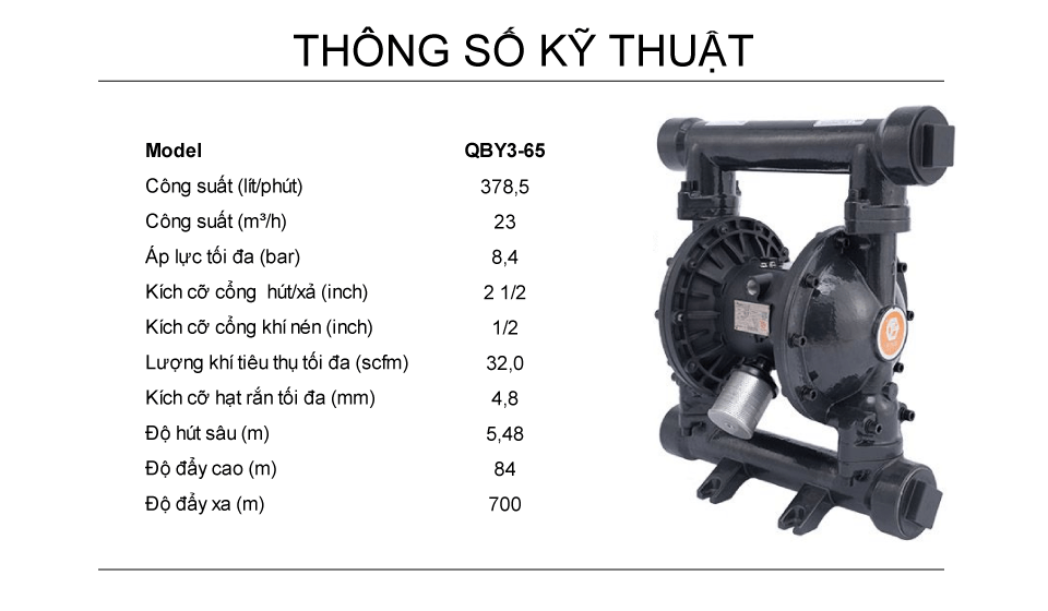 Bơm Màng Khí Nén GODO QBY3-65 GANG