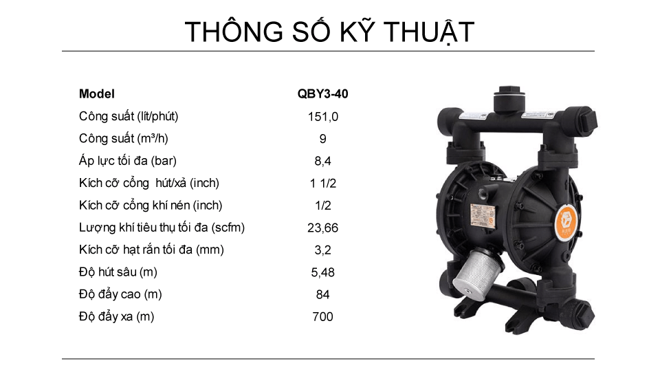 Bơm Màng Khí Nén GODO QBY3-40 nhôm