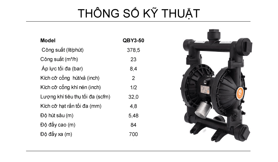 Bơm Màng Khí Nén GODO QBY3-50 Hợp kim nhôm