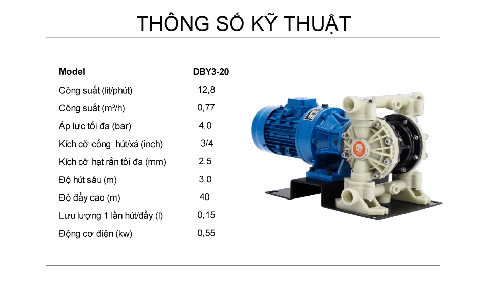 Bơm màng điện GODO DBY3-20 Nhựa PP