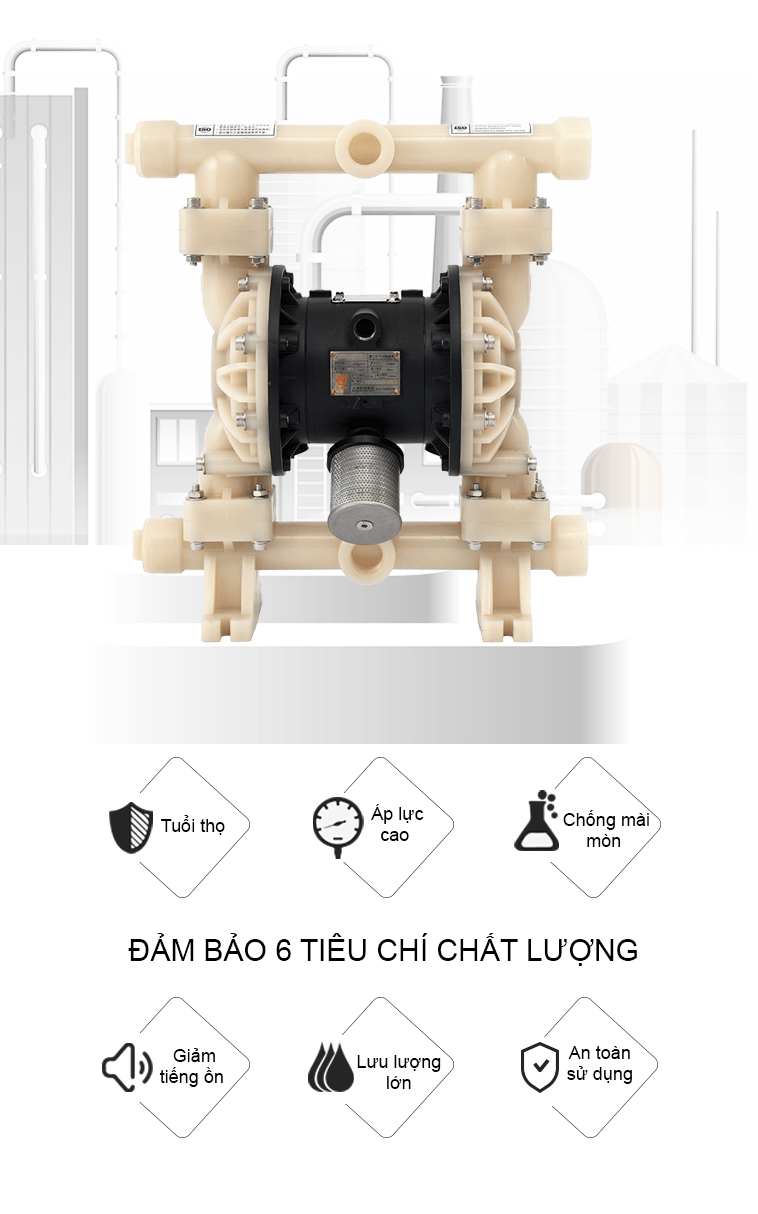 Bơm Màng Khí Nén GODO QBY3-25A Teflon