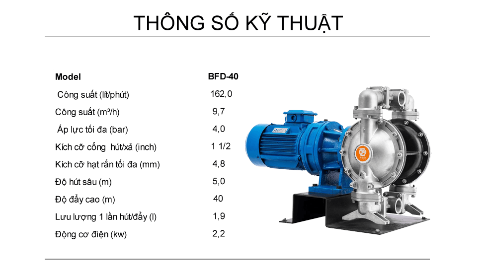 Bơm màng điện GODO BFD-40 Inox