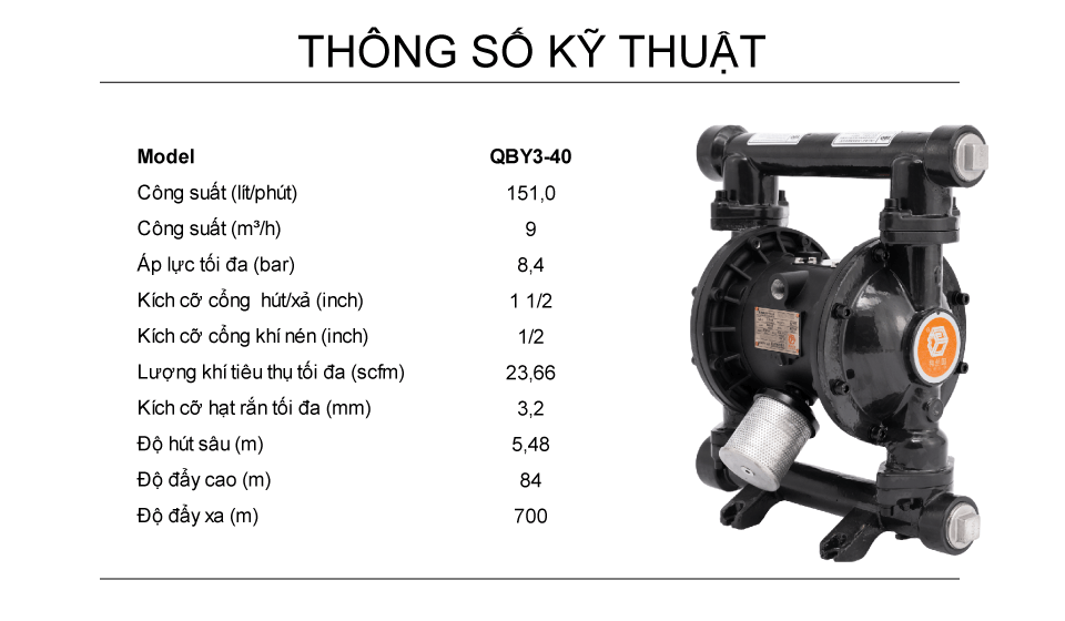 Bơm Màng Khí Nén GODO QBY3-40 gang