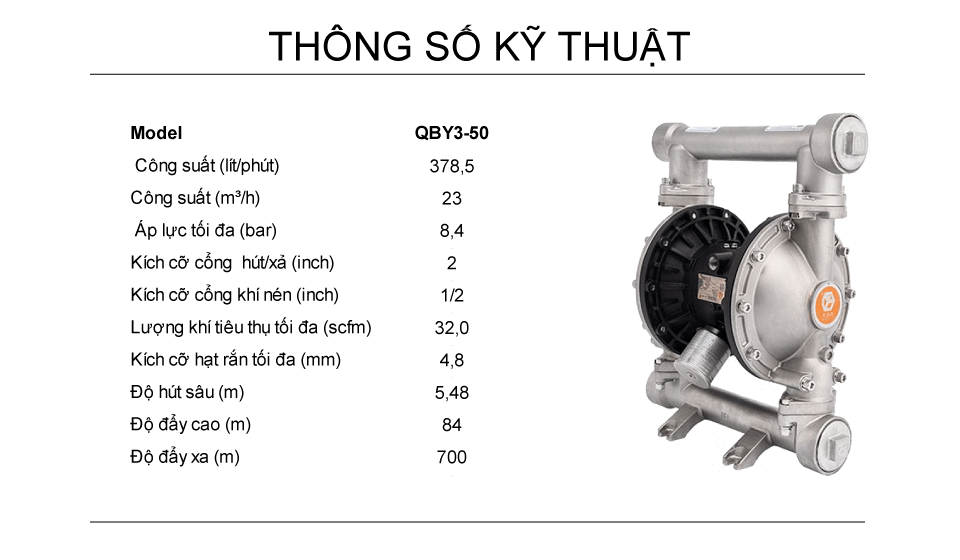 Bơm Màng Khí Nén GODO QBY3-50 INOX