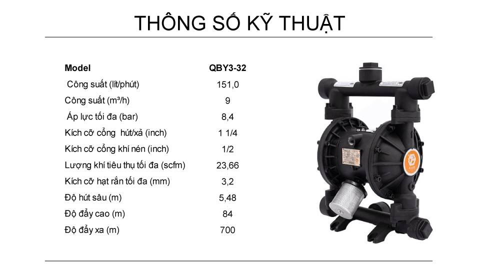 Bơm Màng Khí Nén GODO QBY3-32 NHÔM