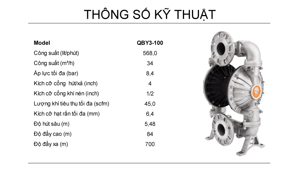 Bơm Màng Khí Nén GODO QBY3-100 INOX