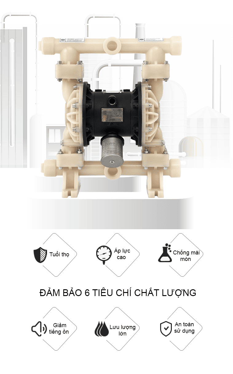 Bơm Màng Khí Nén GODO QBY3-32-40 teflon