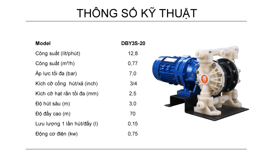 Bơm màng điện GODO DBY3-20 Teflon