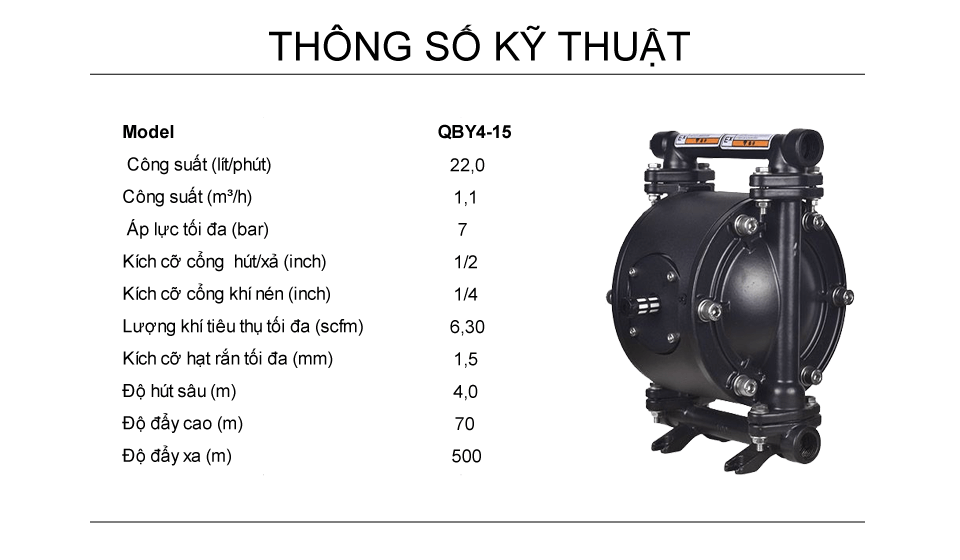 Bơm Màng Khí Nén GODO QBY4-15Gang