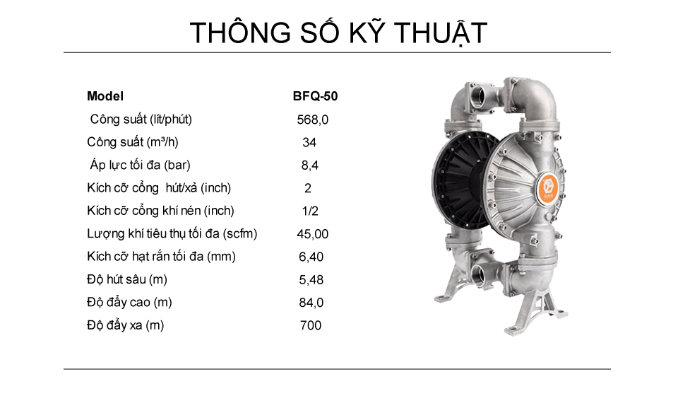 Bơm Màng Khí Nén GODO BFQ-50 INOX