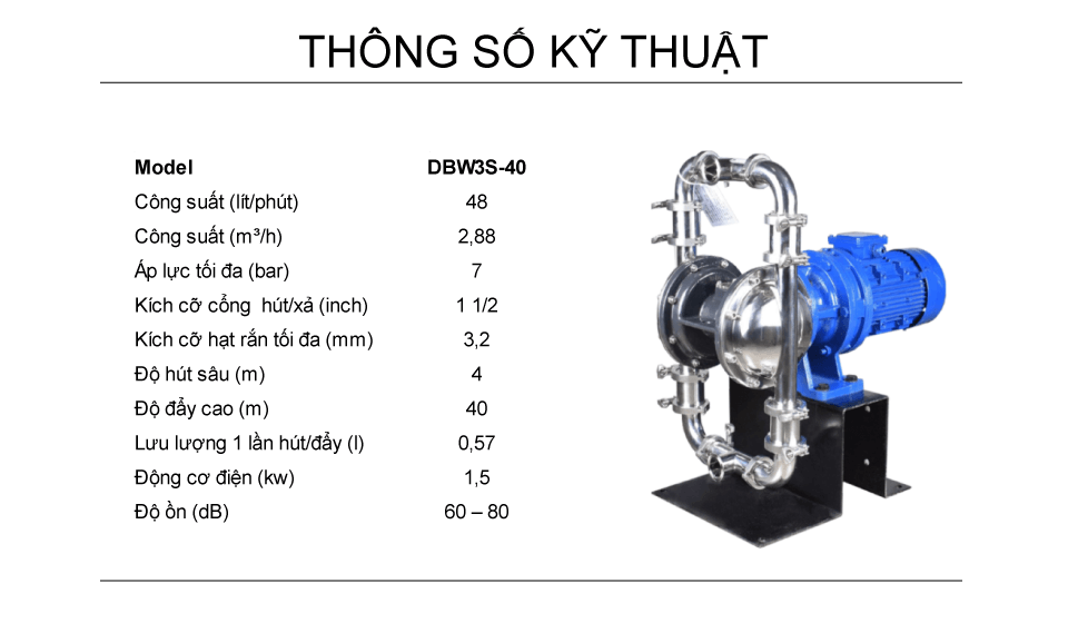 Thông số kỹ thuật bơm màng điện thực phẩm GODO DBW3S-40