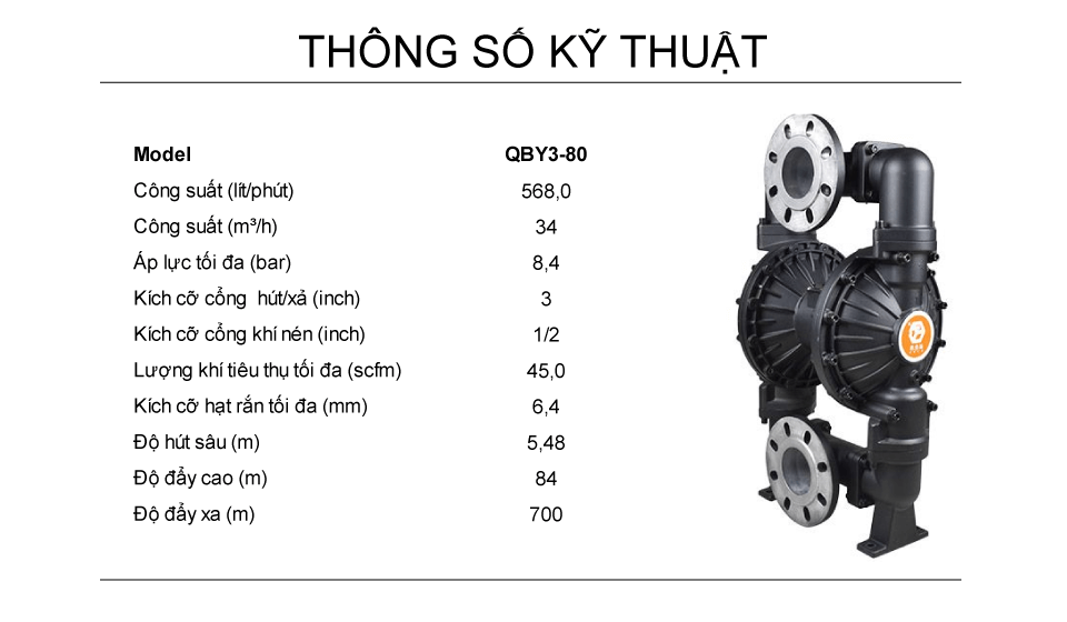 Bơm Màng Khí Nén GODO QBY3-80 Nhôm