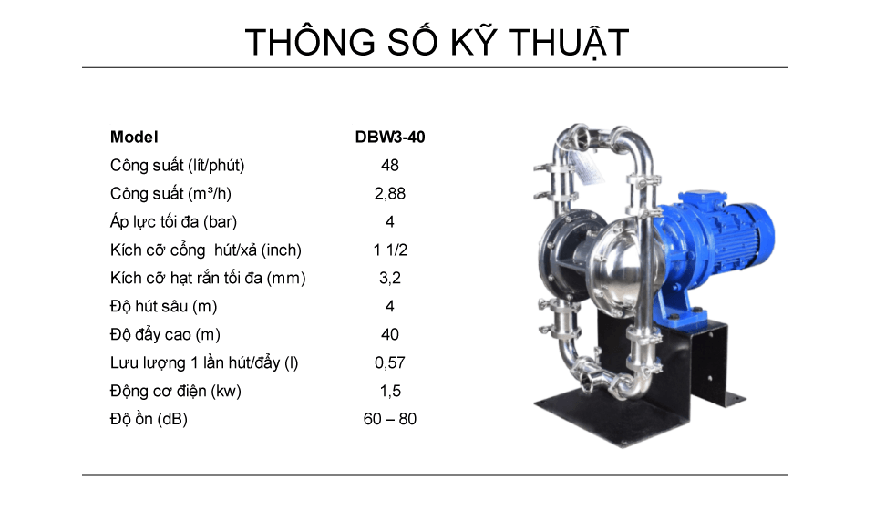 Thông số kỹ thuật bơm màng điện thực phẩm GODO DBW3-40