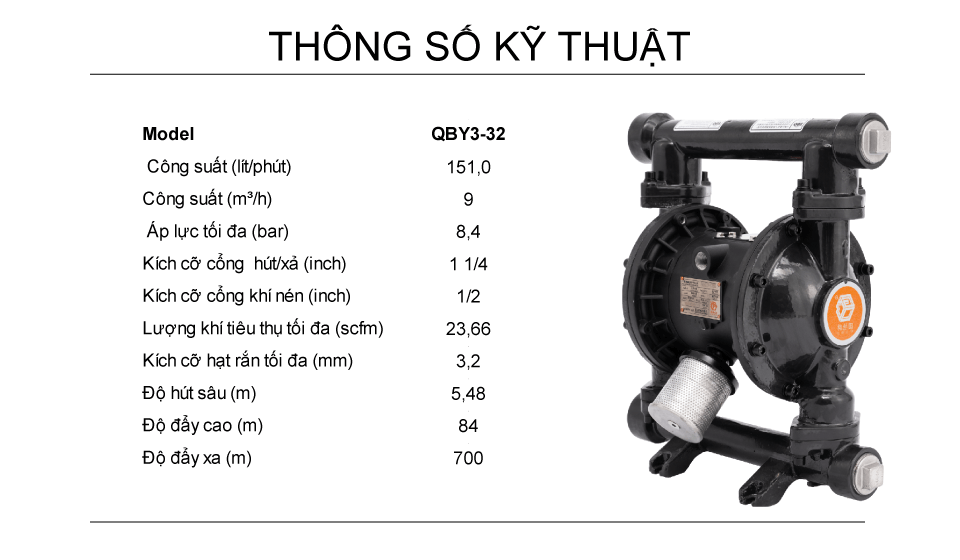 Bơm Màng Khí Nén GODO QBY3-32 GANG