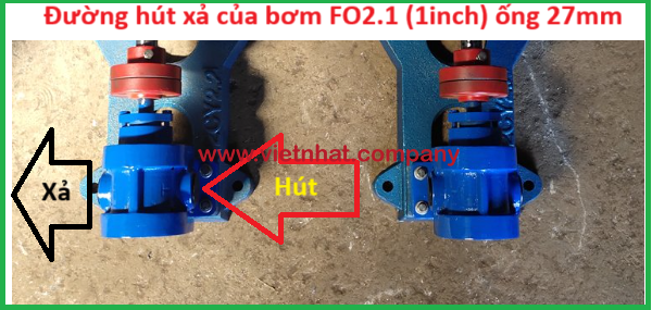 đường hút và đường xả của bơm dầu fo dùng cho trạm 120m3 model 2CY2.1-2.5