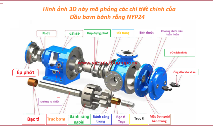 hình ảnh 3d này mô phỏng các chi tiết để cấu tạo thành đầu bơm bánh răng nyp24