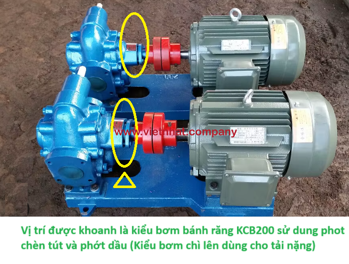 Hình ảnh bơm bánh răng dùng sợi tút chèn và phớt dầu kcb200