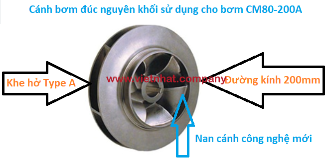 Hình ảnh cánh bơm CM80-200A đúc nguyên khối có đường kính 200mm kiểu khe hở type A