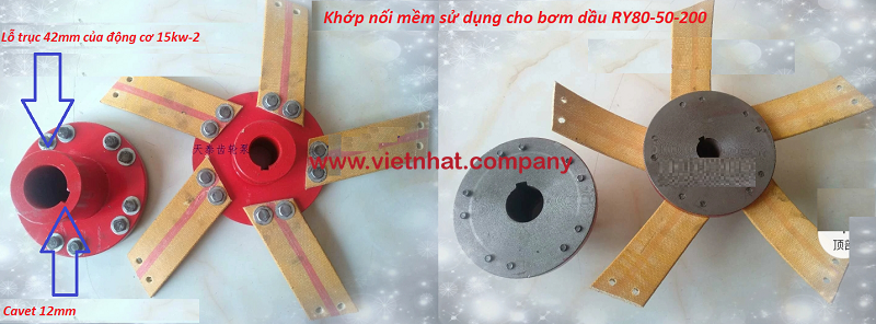 hình ảnh khớp nối mềm lắp đặt giữa động cơ điện 15kw-2 với đầu bơm dầu ry80-50