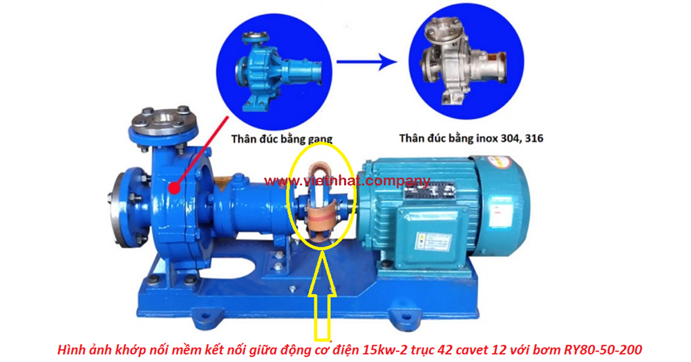 hình ảnh khớp nối mềm trục 42 cavet 12 lắp đặt giữa động cơ điện 15kw-2 với đầu bơm dầu ry80-50