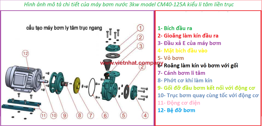 hình cảnh cấu tạo của máy bơm CM40-125A