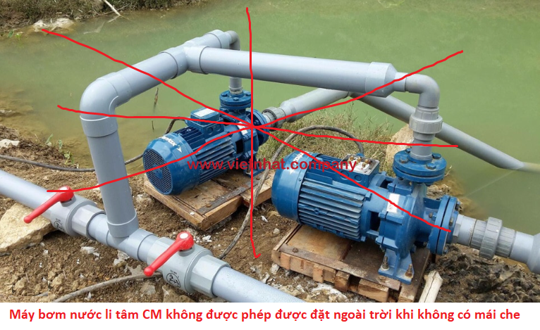 không được phép lắp đặt máy bơm cm32-250a như hình ảnh