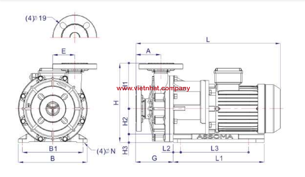 kích thước bơm amx552