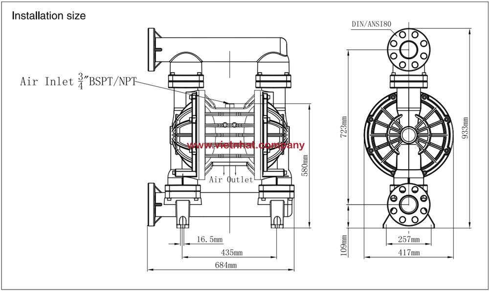 kích thước bản vẽ bơm màng nhựa mk80