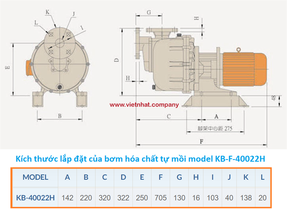 kích thước lắp đặt của bơm hóa chất kb-f-40022