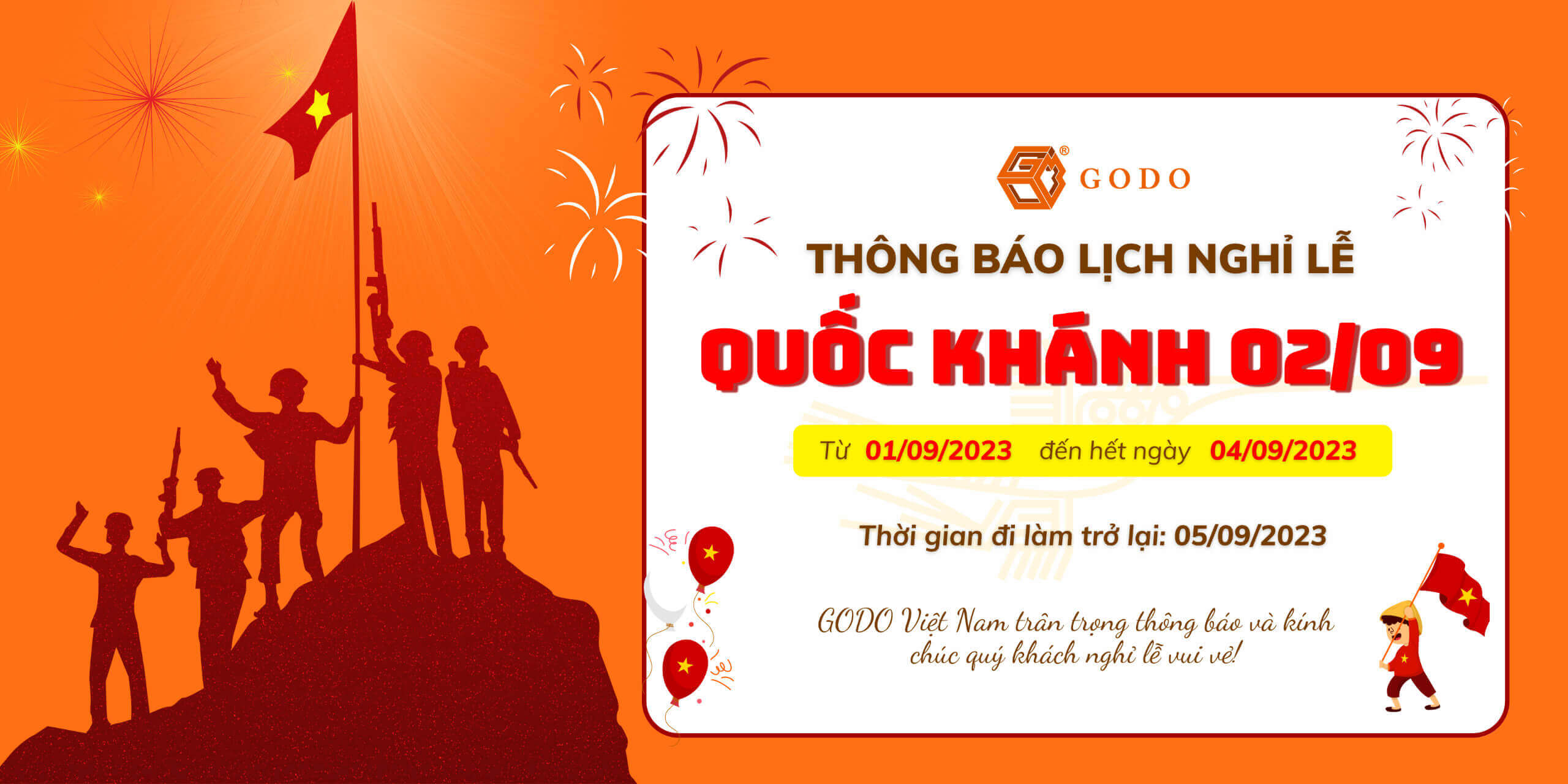 Godo - THÔNG BÁO LỊCH NGHỈ LỄ QUỐC KHÁNH 02/09/2023